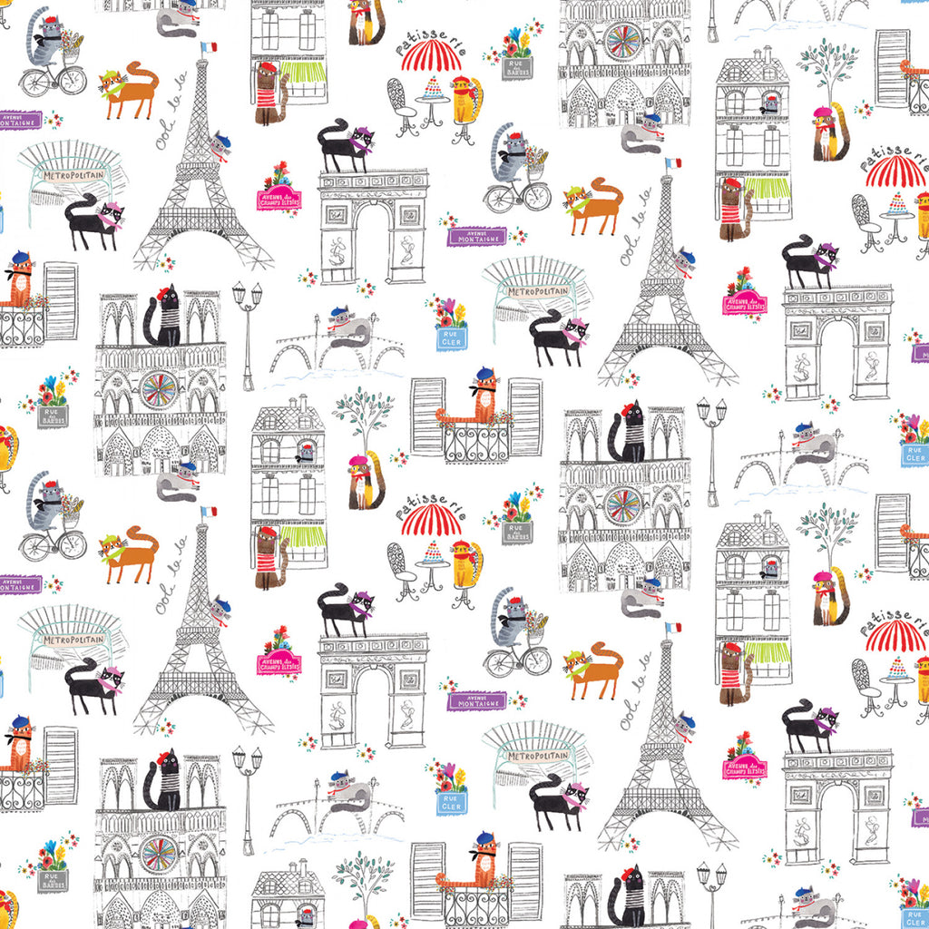 Cats in Paris Multi 44" fabric by Benartex, 16452-99