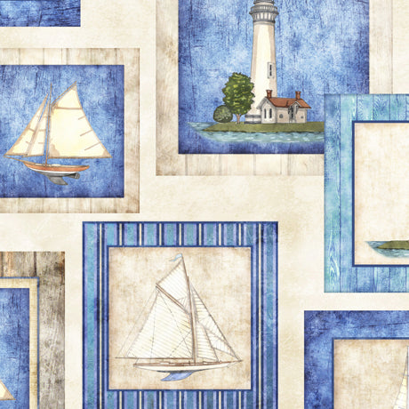 Coastal Patch 108" fabric by Quilting Treasures, 29262-E, Lighthouses