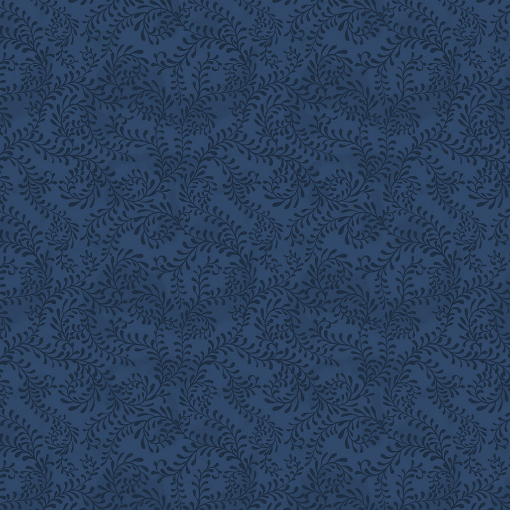 Navy Swirling Leaves 108" fabric by Wilmington, 4427-444