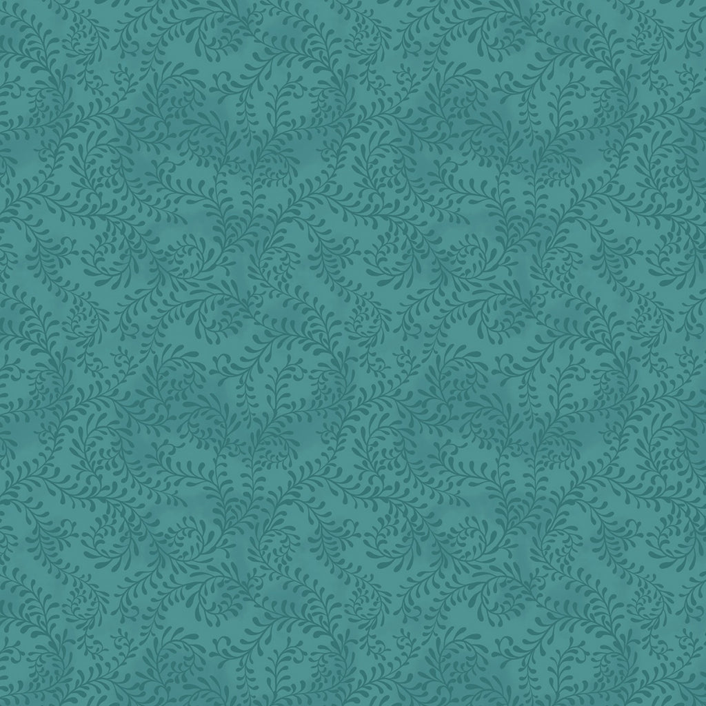 Teal Swirling Leaves 108" fabric by Wilmington, 4427-774