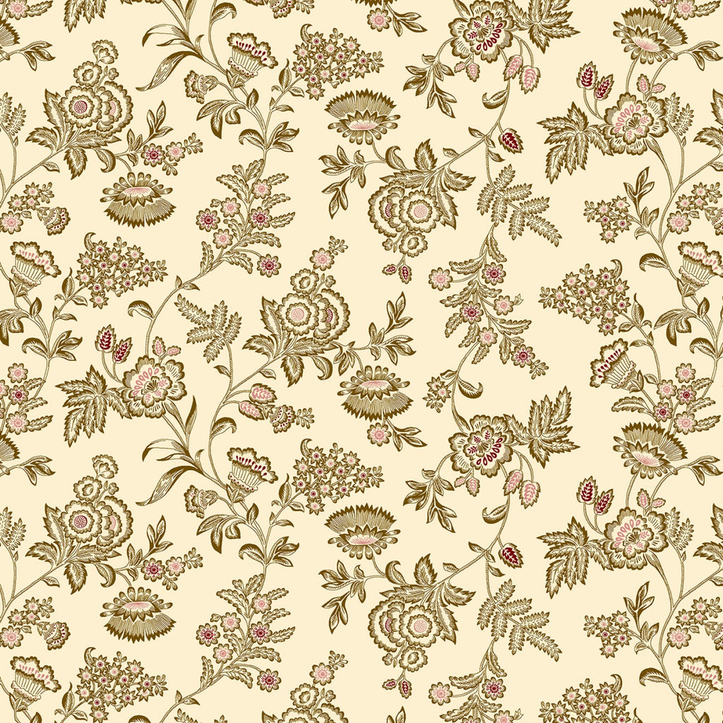 Ivory Vintage Floral 108" fabric by Henry Glass, Kim Diehl, 460-44, Cottage Linens