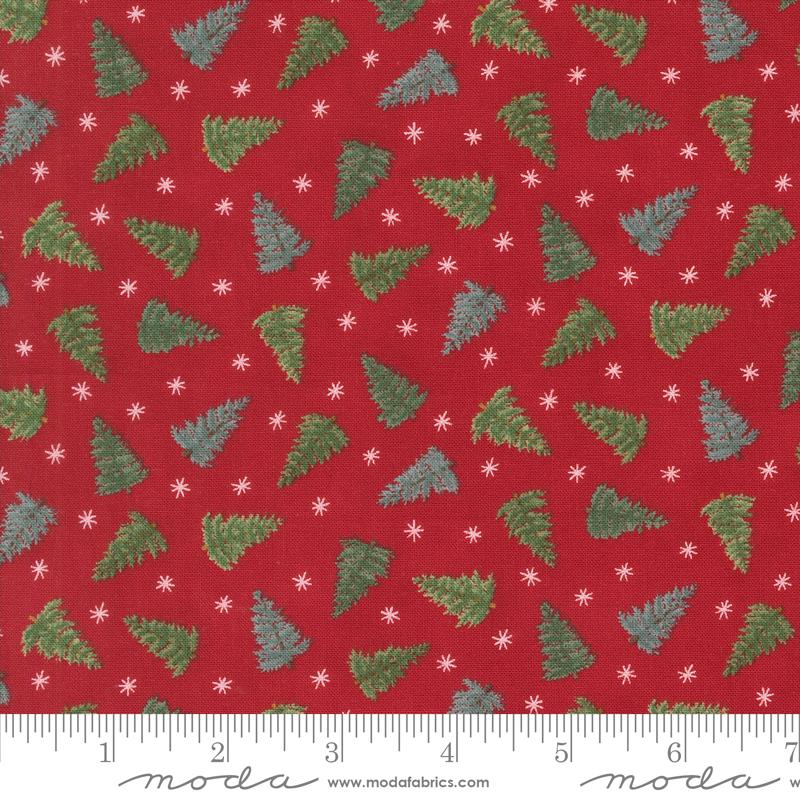 Winter Friends Berry Red Trees 44" fabric by Moda, 56136 17