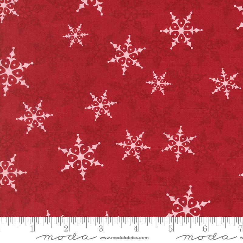 Winter Friends Berry Red Snowflakes 108" fabric by Moda, 108030 17