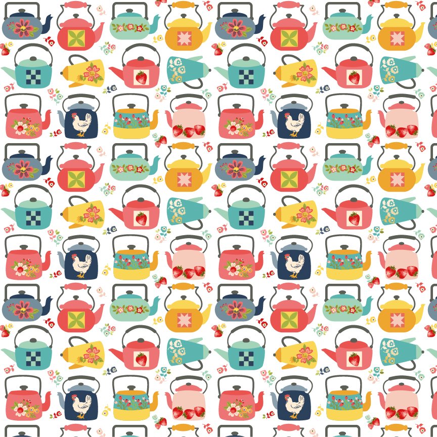 Calico Kettles 44" fabric by Poppie Cotton, BK22118, Betsy's sewing Kit