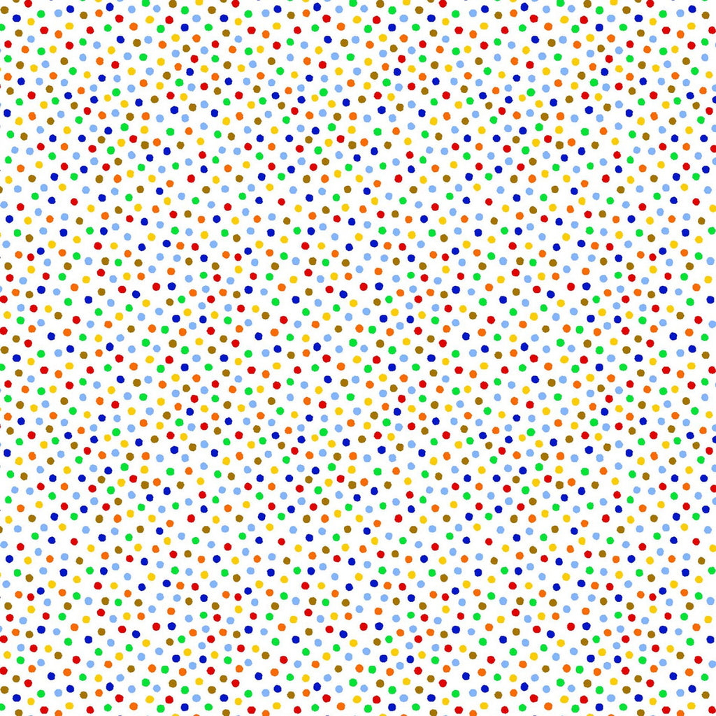 White/Multi Garden Pindot 44" fabric by Michael Miller, CX1065-mult
