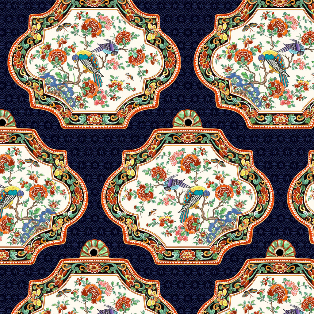 Ink Imari Bird And Flower 44" fabric by Michael Miller, DDC12134-INKX, Silk Road