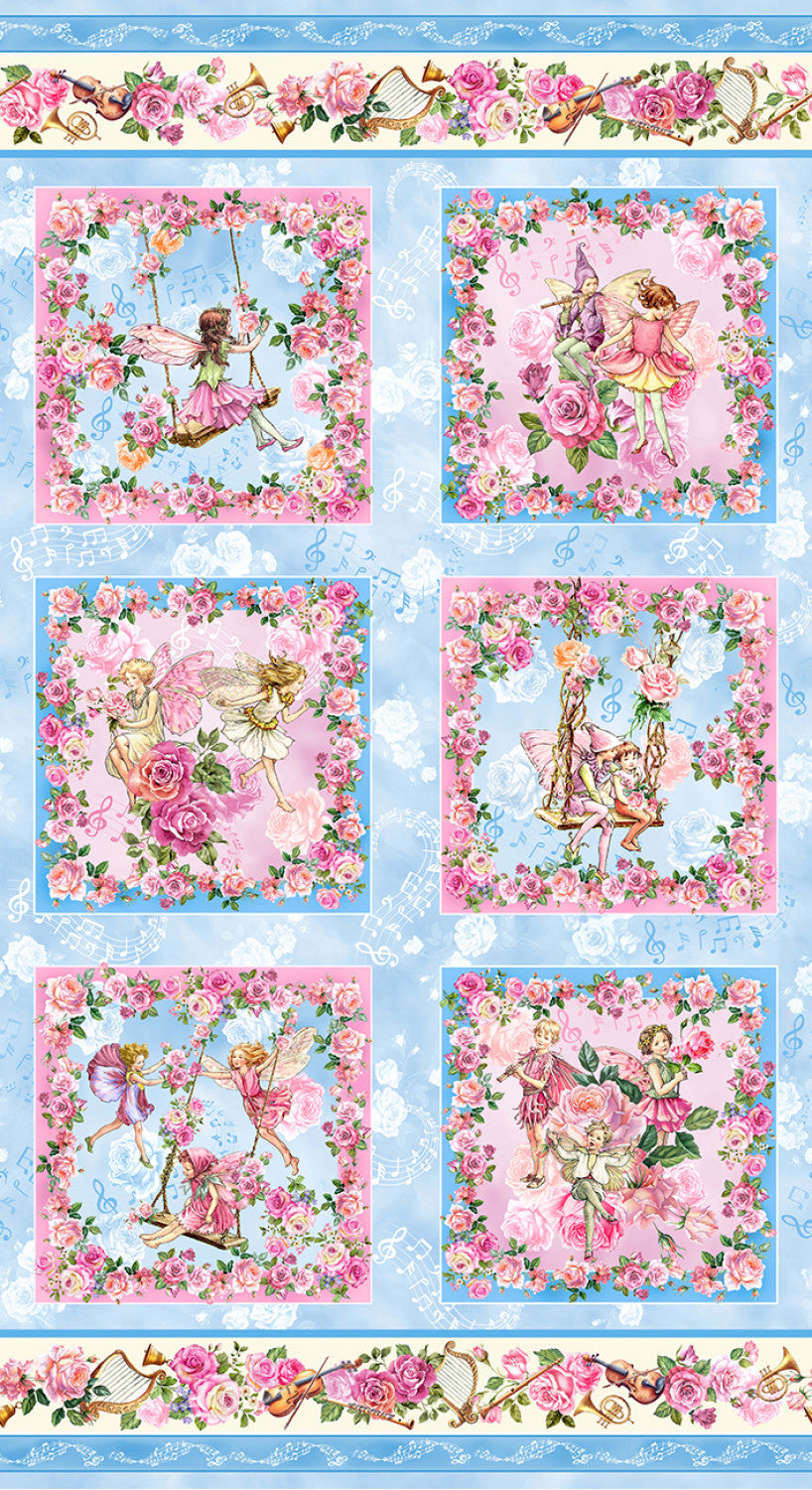 Blue Fairy Garden 24" panel by Michael Miller, DDC12242-Blue, Spring Songs Flower Fairies