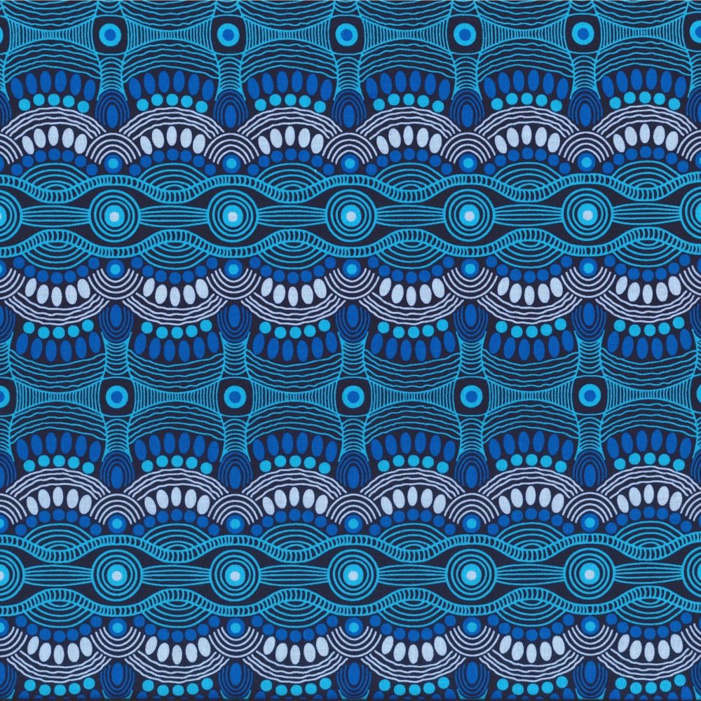 Desert Flora Blue 44" aboriginal fabric by M&S Textiles