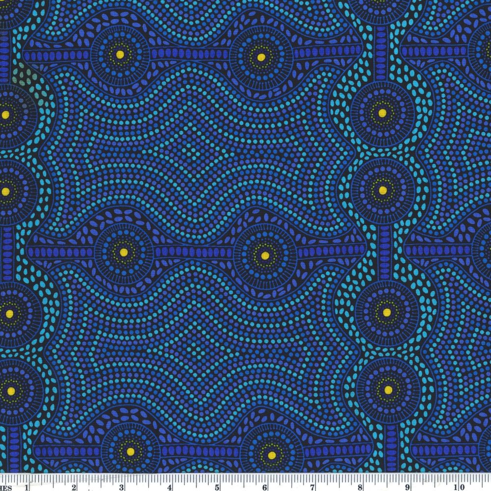 Desert Landscape Blue 44" aboriginal fabric by M&S Textiles, DLSBL