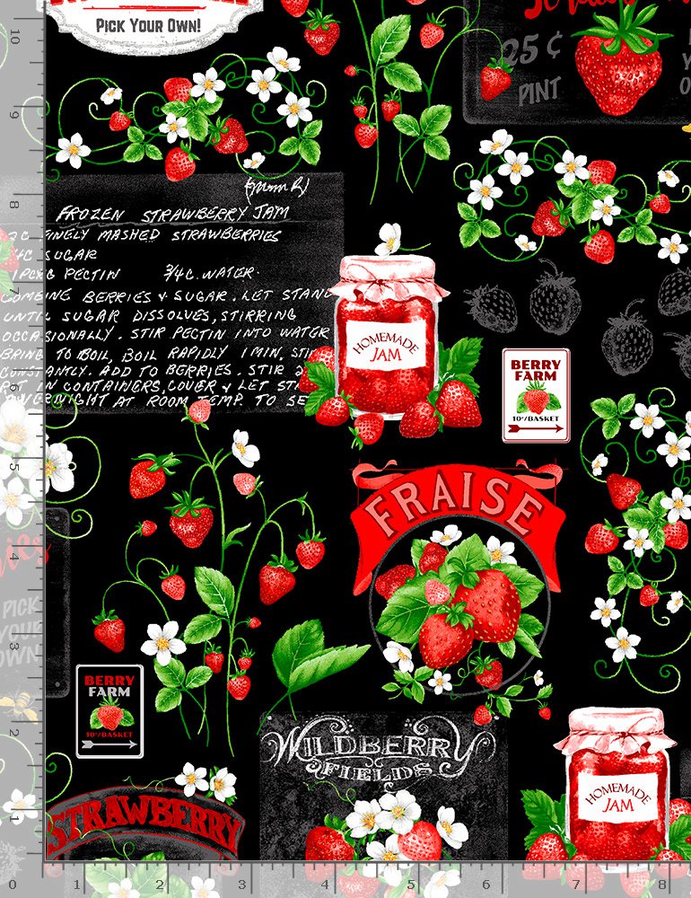Strawberry Farm Signage 44" fabric by Timeless Treasures, C1044, Strawberry Fields