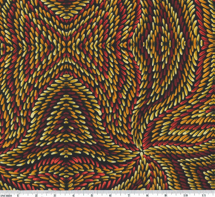 Honey flowers gold 44" aboriginal fabric by M&S Textiles, HOFGO