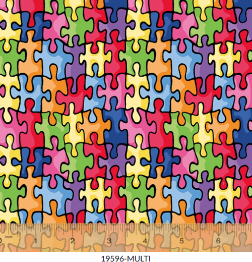 Jigsaw Puzzles 44" fabric by Windham, 19596, Autism Awareness