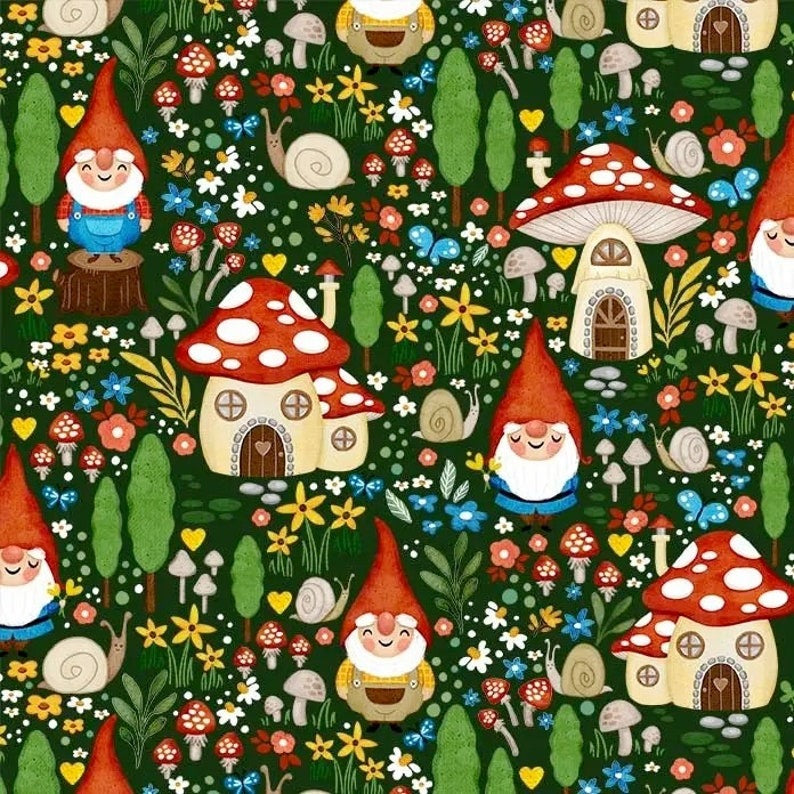 Green Gnome Garden 44" fabric by Riley Blake DC9605-Gree-D