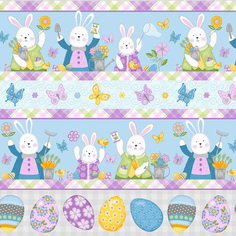 Happy Spring Easter border stripe 44" fabric by Studio-E, 6020-95