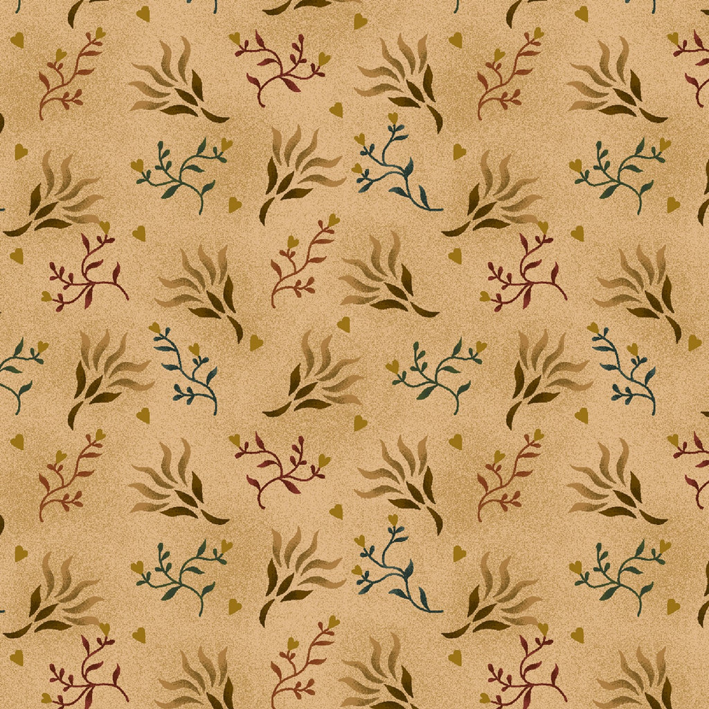Beige Seaweed plants 108" quilt fabric, Kim Diehl, Henry Glass, 0894-44