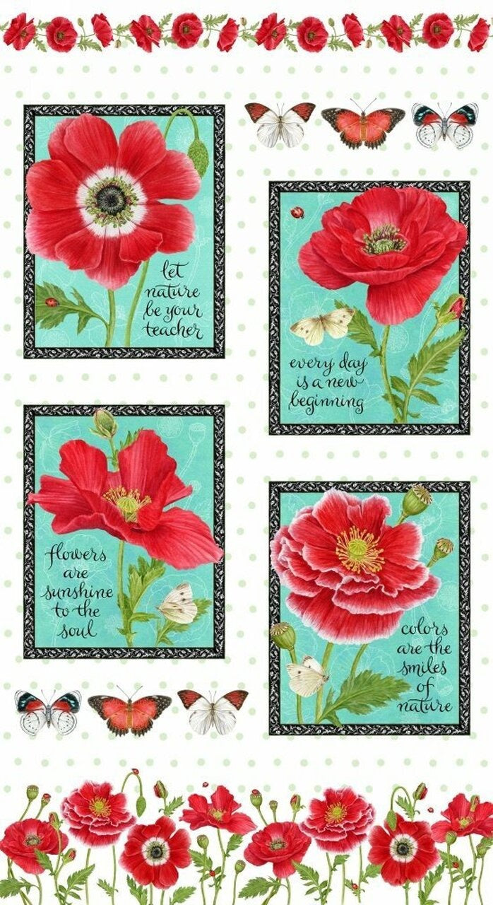 Poppy Perfection 24" panel by Henry Glass, 1195P-8