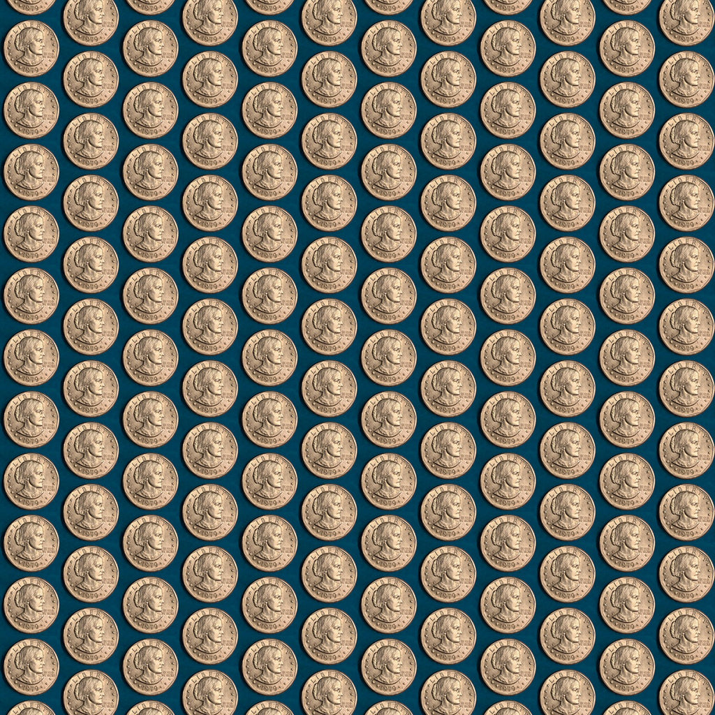 Dark Teal Coins 44" fabric by Benartex, 12320-83, Votes for Women