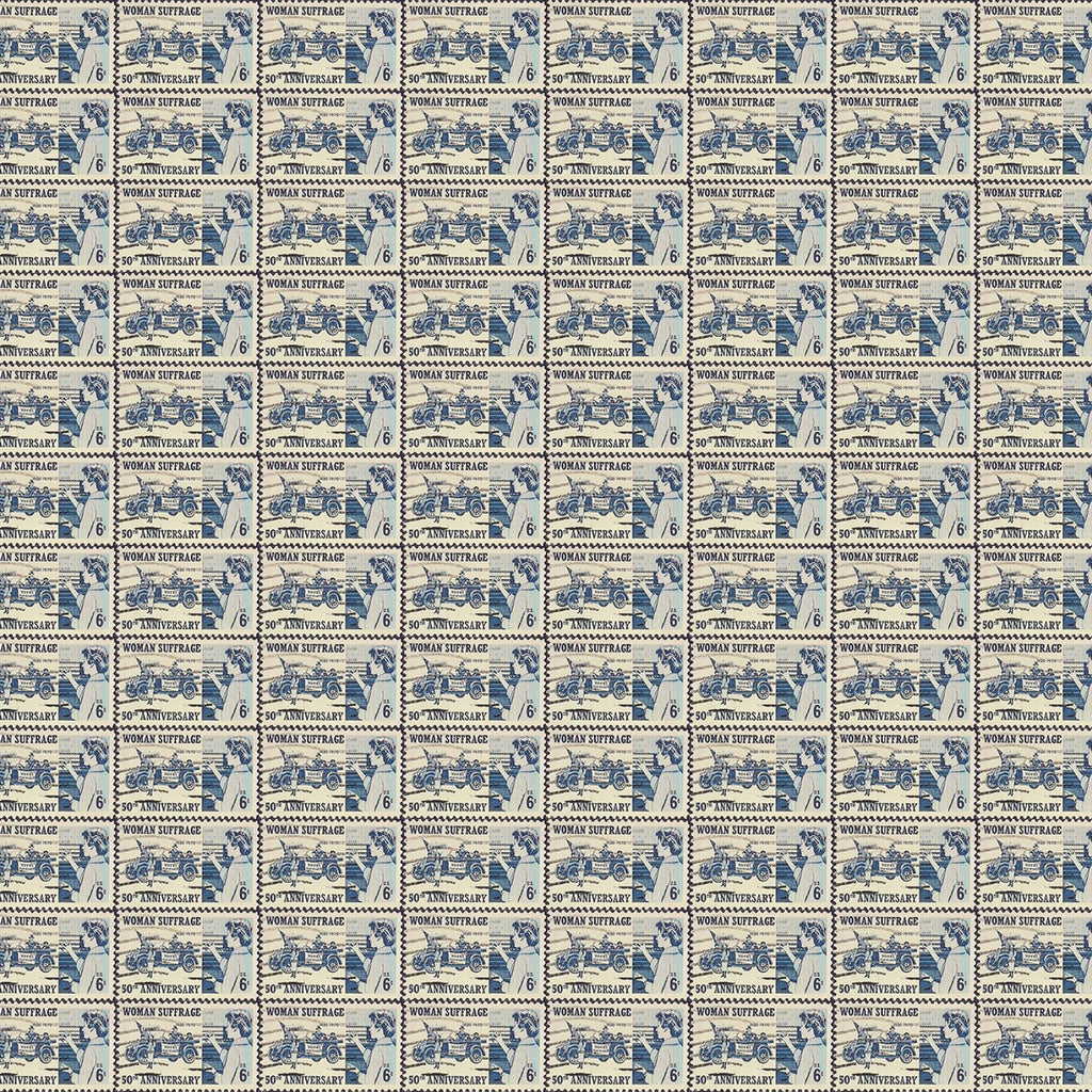 Blue/Cream 50th Anniversary Stamp 44" fabric by Benartex, 12324-50 Votes for Women