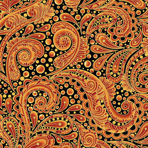 Orange Bubble Paisley 44" fabric by Ann Lauer for Benartex, 13005M-39, Hooked on Fish