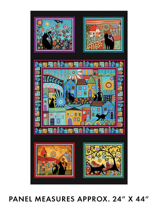 Folktown Cats 24" panel by Benartex, 13268-99