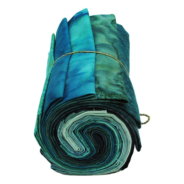 Teal Watercolor Fat Quarter Bundle Batiks (12 pcs) by Hoffman, 1895FQ-21-Teal