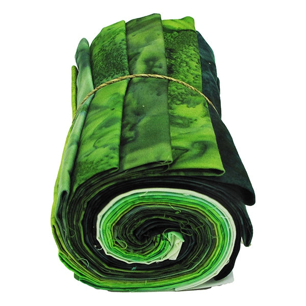Green Watercolor Fat Quarter Bundle Batiks (12 pcs) by Hoffman, 1895FQ-8-Green