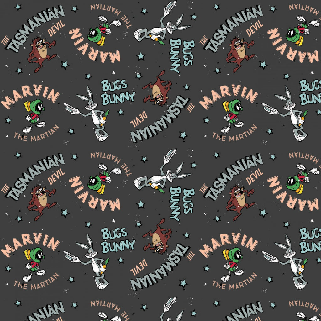 Charcoal Looney Tunes Retro Characters 44" fabric by Camelot, 23600160-3, Looney Tunes 2