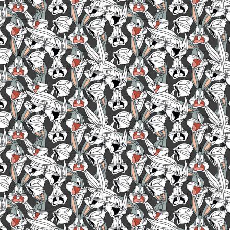 Charcoal Looney Tunes Bugs Bunny Expressions 44" fabric by Camelot, 23600162