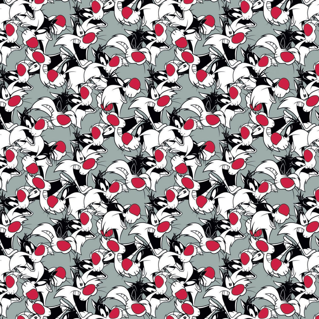 Grey Looney Tunes Sylvester Expressions 44" fabric by Camelot, 23600169-1