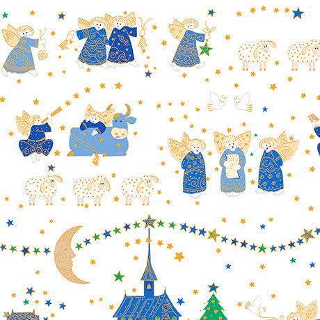 White Angels & Nativity 44" fabric, Quilting Treasures, 26602-Z, Holiday Minis
