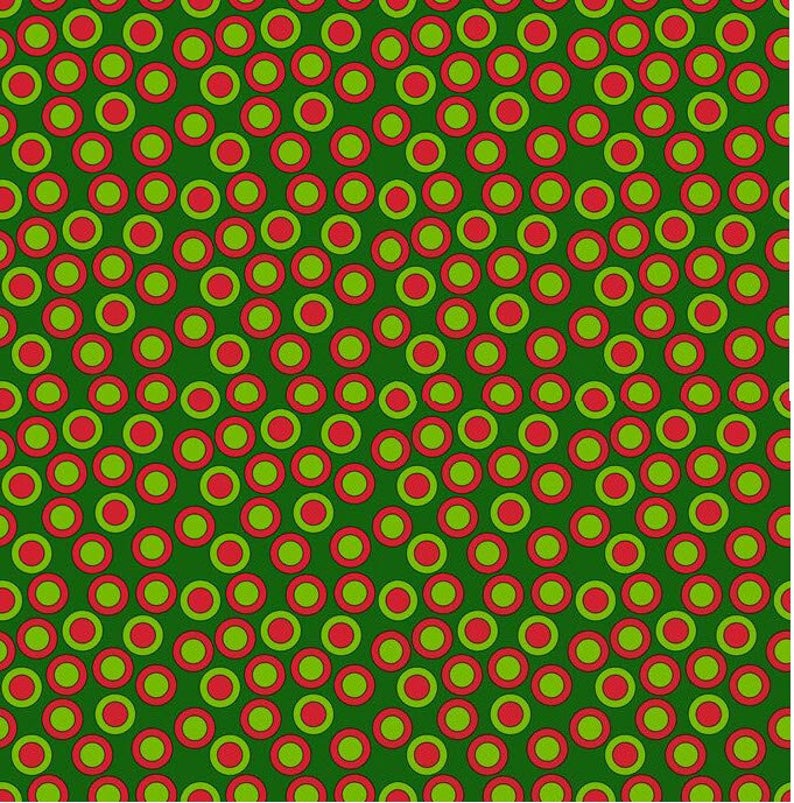 Green - Red dots 44" fabric, Quilting Treasures, 27222-F, Reindeer Antics, Dot Geo-Forest