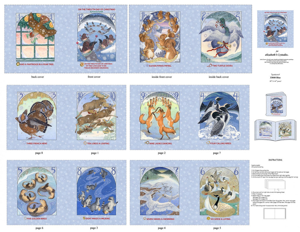 12 Days of Christmas Soft book Panel by Elizabeth's Studio, 33000-Blue