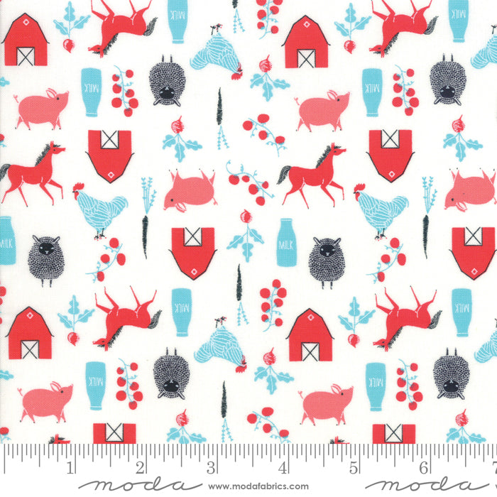 Red, Black & Teal Farm animals 44" fabric by Moda, 48294 11, Farm Charm Multi