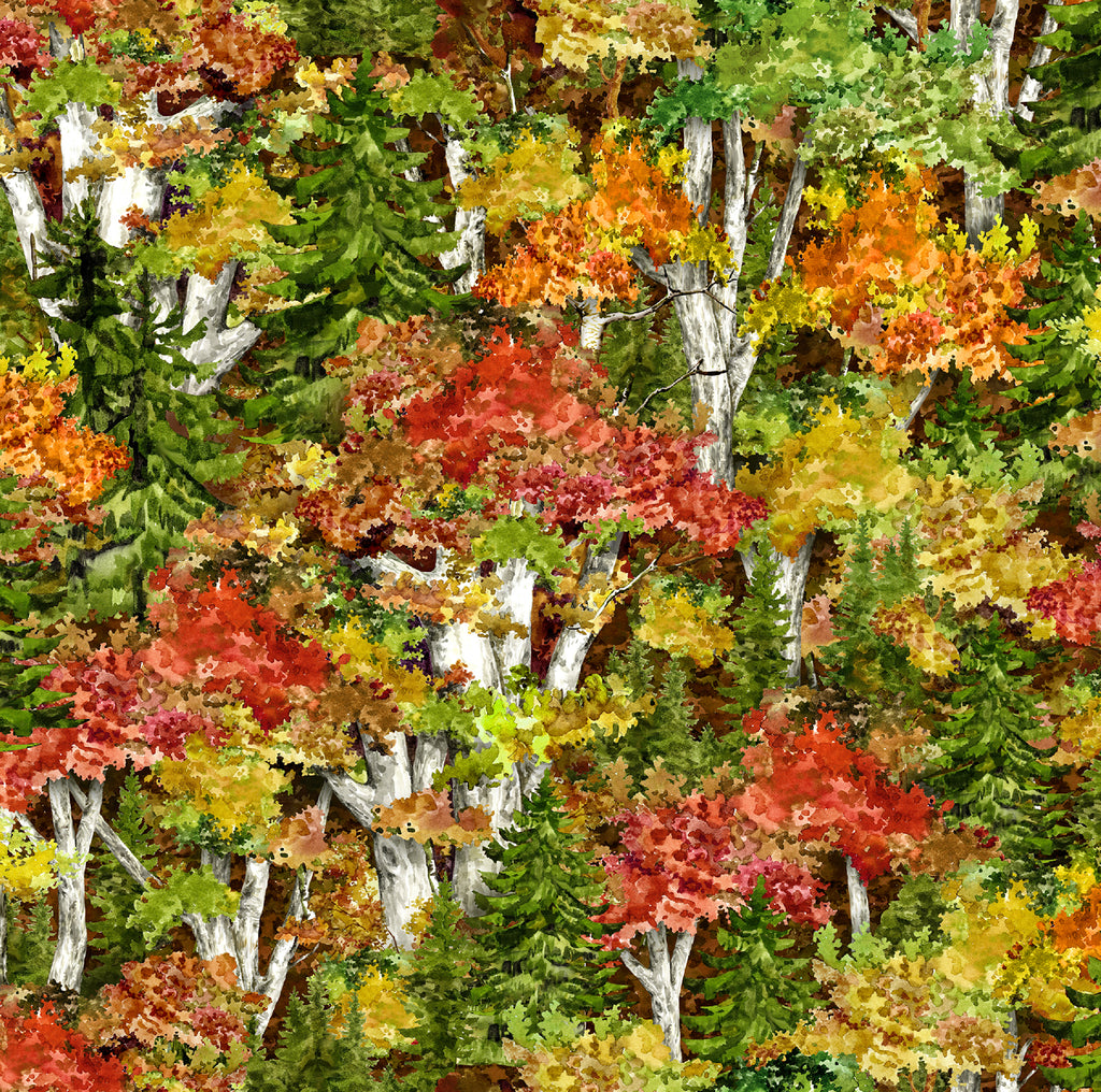 Watercolor Trees 44" fabric, Oasis, 59-3881, Tahoe