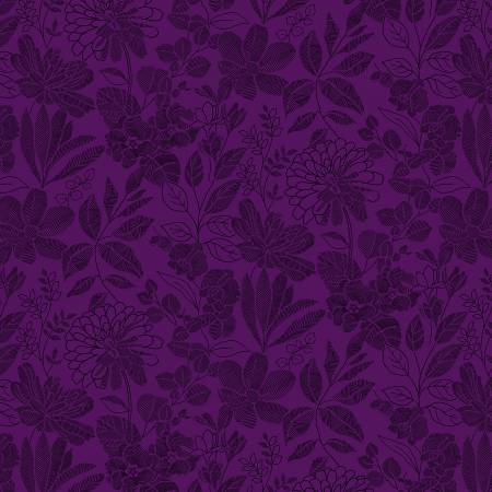 Purple Aubergine Floral 118" fabric by Studio-E, 6912-55, Pen & Ink