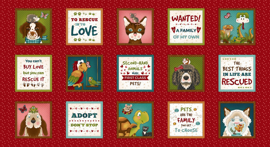 Rescue Dogs Next Stop is Home 24" Block Panel by Henry Glass, 9823-88, Everything needs Love
