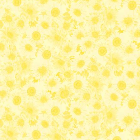 Yellow Sunflower Whispers 108" fabric by Benartex, 9936W-33
