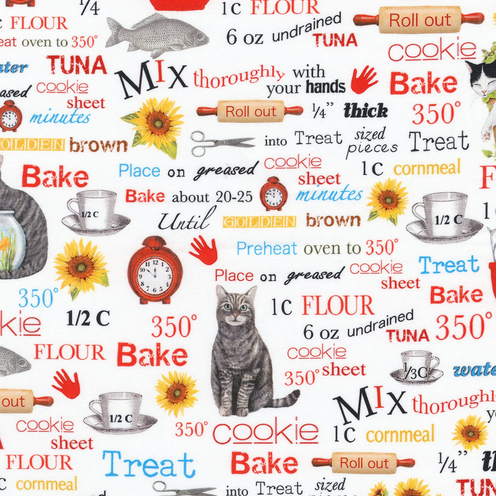 White Cats and Baking 44" fabric by Robert Kaufman, AMK-17095-1