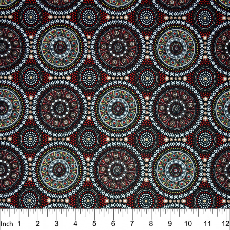 Bush Berry Red Australian Aboriginal 44" fabric, M&S Textiles, BUBR