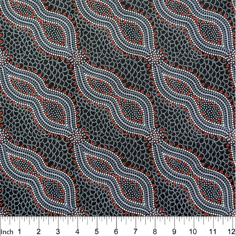 Bush Spinifex Black Aboriginal 44" fabric, M&S Textiles, BUSB