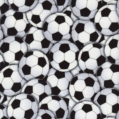 White Packed Soccer Balls 44" fabric by Timeless Treasures, Gail - C4820-wht