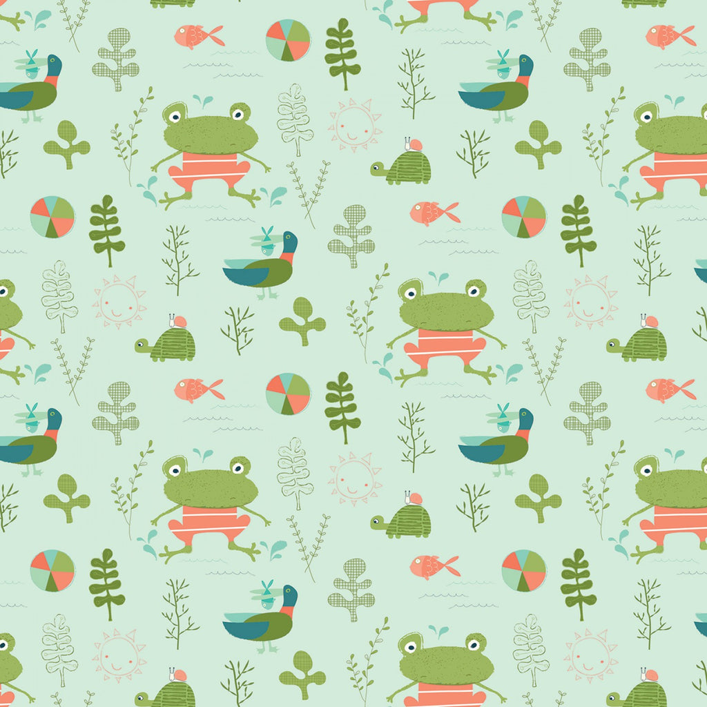 Green Frogs and Turtles 44" fabric, Riley Blake, C9890-pistachio, Ready, Set, Splash