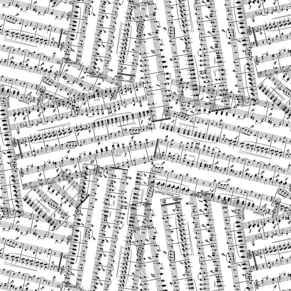 White Sheet Music Melody 44" fabric by Michael Miller, CX10473-whit