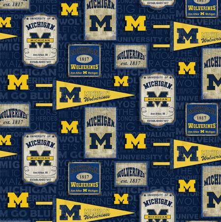 University of Michigan Wolverines vintage pennant 44" fabric, Sykel, MCHG-1267