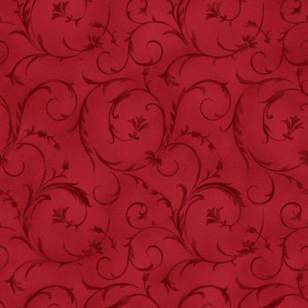 Cherry Red Scroll 108" fabric, Maywood Studio, QB100M-R2