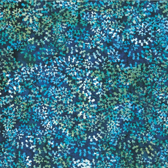 Ivory, greens and blues on Cobalt Background, 44" batik, Hoffman, S2300-167-Marine