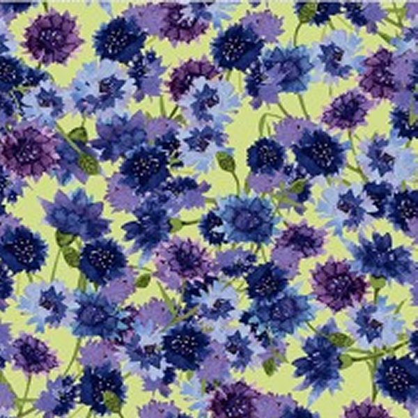 Purple & Blue Flowers Bachelor Buttons 44" fabric by Clothworks, Y3030-55, Sunny Fields