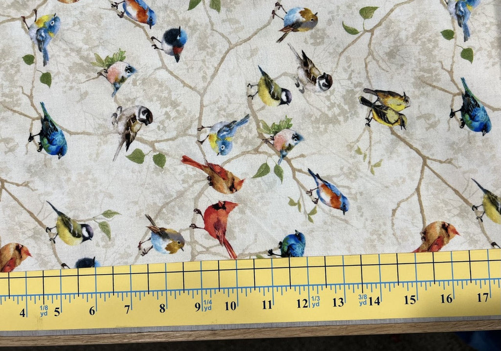 Painted Birds Perched 44" fabric by Timeless Treasures, Nature-CD7409