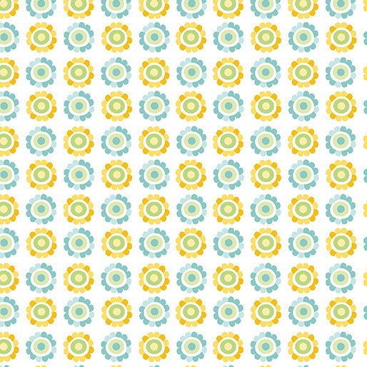Turquoise / Yellow Daisy Up 44" fabric by Benartex, 13209-81, Playhouse Pals