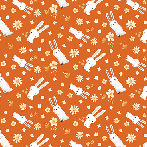 Orange Meadow Bunny 44" fabric by Benartex, 13301-38, Into the Woods